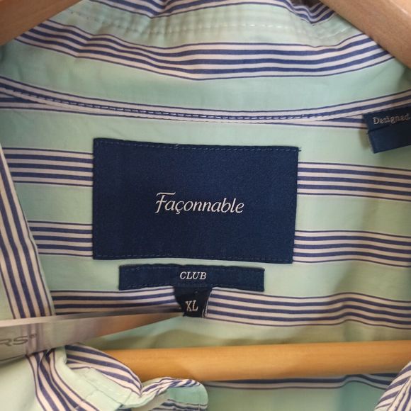 Faconnable Shirt Men Extra Large Blue Stripped Casual Button Down Designed in FR - Picture 4 of 9